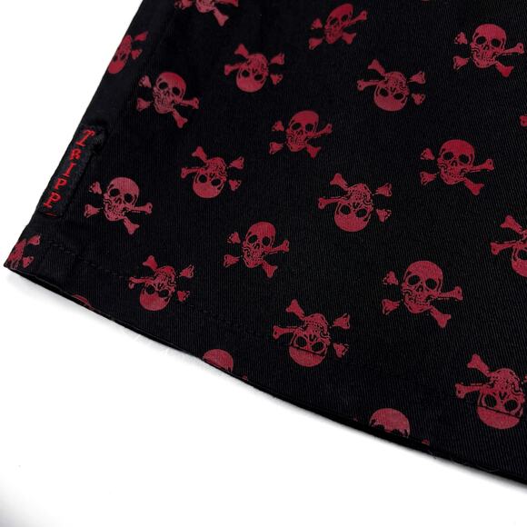 NWT Vintage Y2K Tripp NYC Red Skull Belted Black Mini Skirt Medium Deadstock - Picture 13 of 16